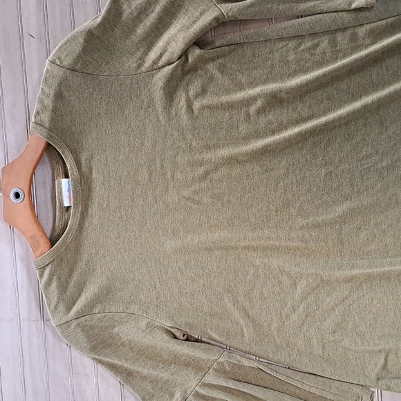 LuLaRoe Olive Green Boho Ruffle Hem Bell Sleeve Loose Fit Modest Midi Dress - Picture 5 of 10